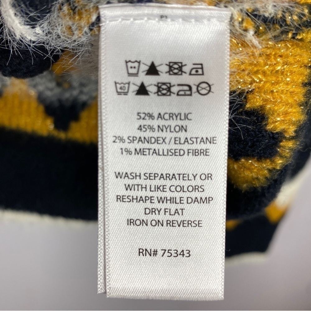 Silverflint Fairisle Soft Cozy Crew Neck Knit Sweater Medium Navy Mustard Yellow - Picture 6 of 12